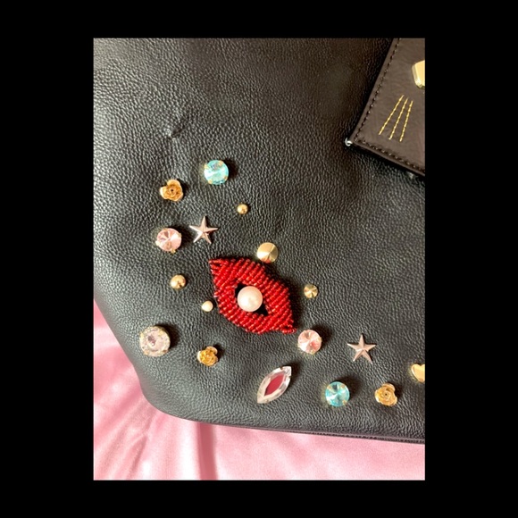 Betsy Johnson Large Black Studded Pins Tote w/ Small Crossbody. NWT! - Picture 7 of 16